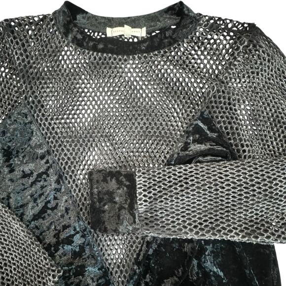 Gilded Intent Gothic Grunge Large Black Crushed Velvet fishnet Holy top - Picture 2 of 13